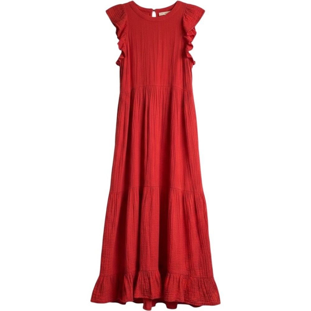Universal Thread Maxi Dress Womens‎ Small Red Ruffle Gauze Tiered Boho Coastal